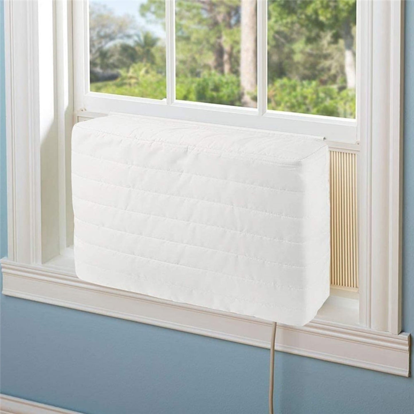 D-GROEE Indoor Air Conditioner Cover. AC Cover Inside Window AC Unit Cover. Waterproof Defender with Elastic Strap. White