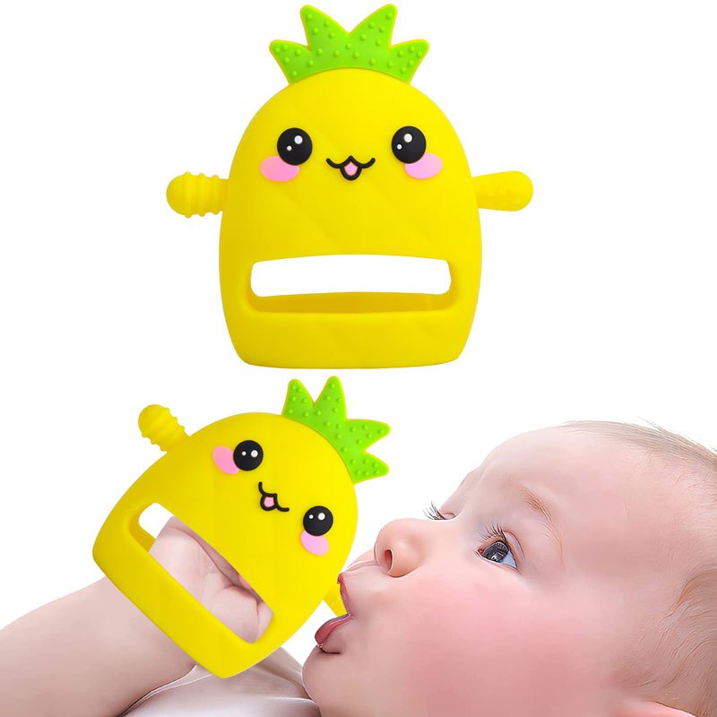 Fruit Baby Teether, Baby Teething Toys Silicone Teether Toy Never Drop Baby Mitten Teether For Soothing Teething Pain Relief, Baby Chew Toys For Sucking Needs