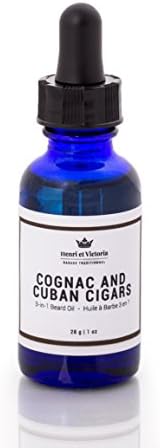 HENRI ET VICTORIA Beard Oil Cognac and Cuban Cigars Fragrance | Canadian Made by Skilled Artisan | Moisturizing, Non-Greasy, Natural Ingredients | 56g (2oz)