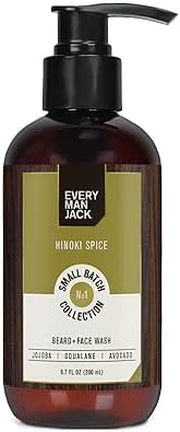 Every Man Jack Premium Small Batch Beard - Hinoki Spice Fragrance - Deep Cleans, Conditions, and Softens Your Beard - Naturally Derived with Coconut Oil, Glycerin, and Coconut (Beard Wash)