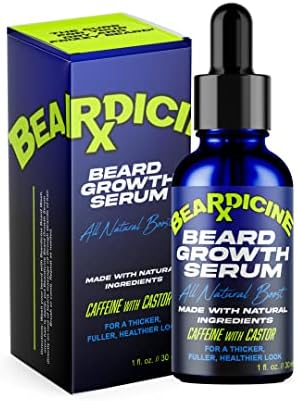 Beardicine Beard Growth Serum All Natural Boost Caffeine with Castor Oil – Thickening and Conditioning Beard Oil - All Natural Beard Oil Promotes Facial Hair Growth for Men