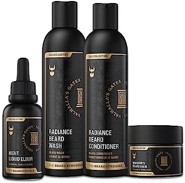 The Beard Struggle Beard Growth Kit for Men Essential Beard Kit includes Beard Balm, Beard Oil, Beard Wash, & Beard Conditioner - Beard Grooming Kit for Men - Gold Collection - Valhalla's Gates