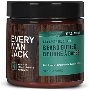 Every Man Jack Beard Butter - Rejuvenate, Soften, and Styles Beard with Light Hold - Light Sea Salt Scent - Made w/Naturally Derived Ingredients like Cocoa Butter and Shea Butter - 4oz