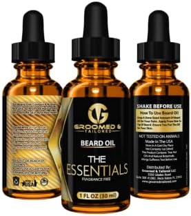 Groomed & Tailored Essential Beard Oil for Men - Premium All-Natural and Organic Beard Oil - Achieve a Softer, Smoother, and Well-Moisturized Beard - Effective Leave-in Conditioner - Unscented Formula