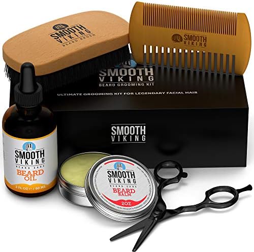 Beard Grooming Kit for Men | Beard Growth Kit with 100% Boar Beard Brush and Comb, Stainless Steel Trimming Beard Scissors, Moisturizing Beard Oil and Balm - Gift Sets for Men