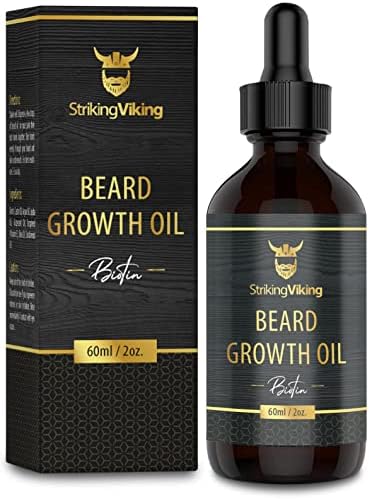 Beard Growth Oil with Biotin – Thickening and Conditioning Beard Oil Growth - Naturally Derived- Beard Serum for Facial Hair Growth for Men by Striking Viking (Sandalwood, 2 Fl Oz (Pack of 1))