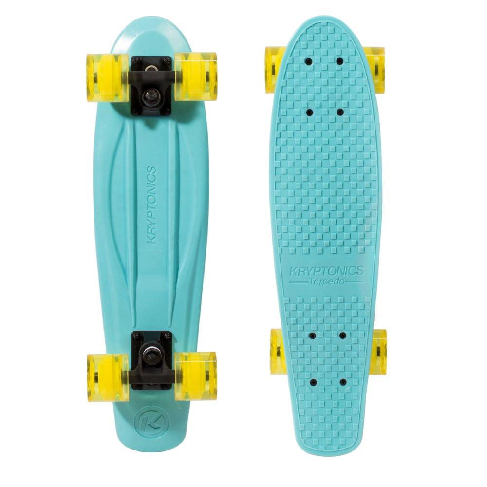Kryptonics Original Torpedo 22.5 Inch Complete Skateboard - Sky Blue with Yellow Wheels