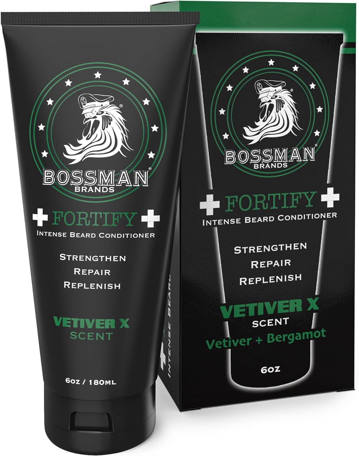 Bossman Fortify Intense Beard Conditioner - Shower Beard Wash, Moisturizer and Beard Softener for Men - Beard Growth Products - Made in USA (Vetiver X Scent), 6 oz