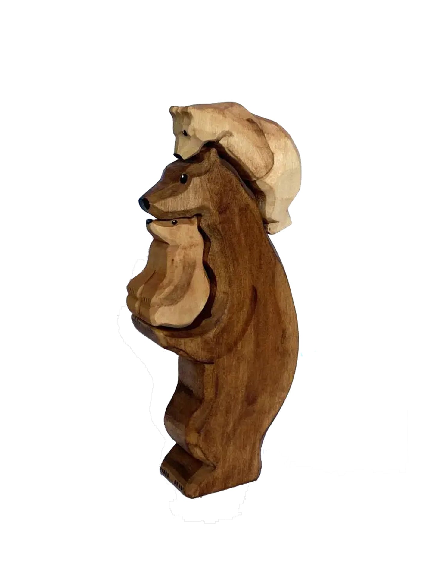 Heirloom Wooden Brown Bear and Cubs