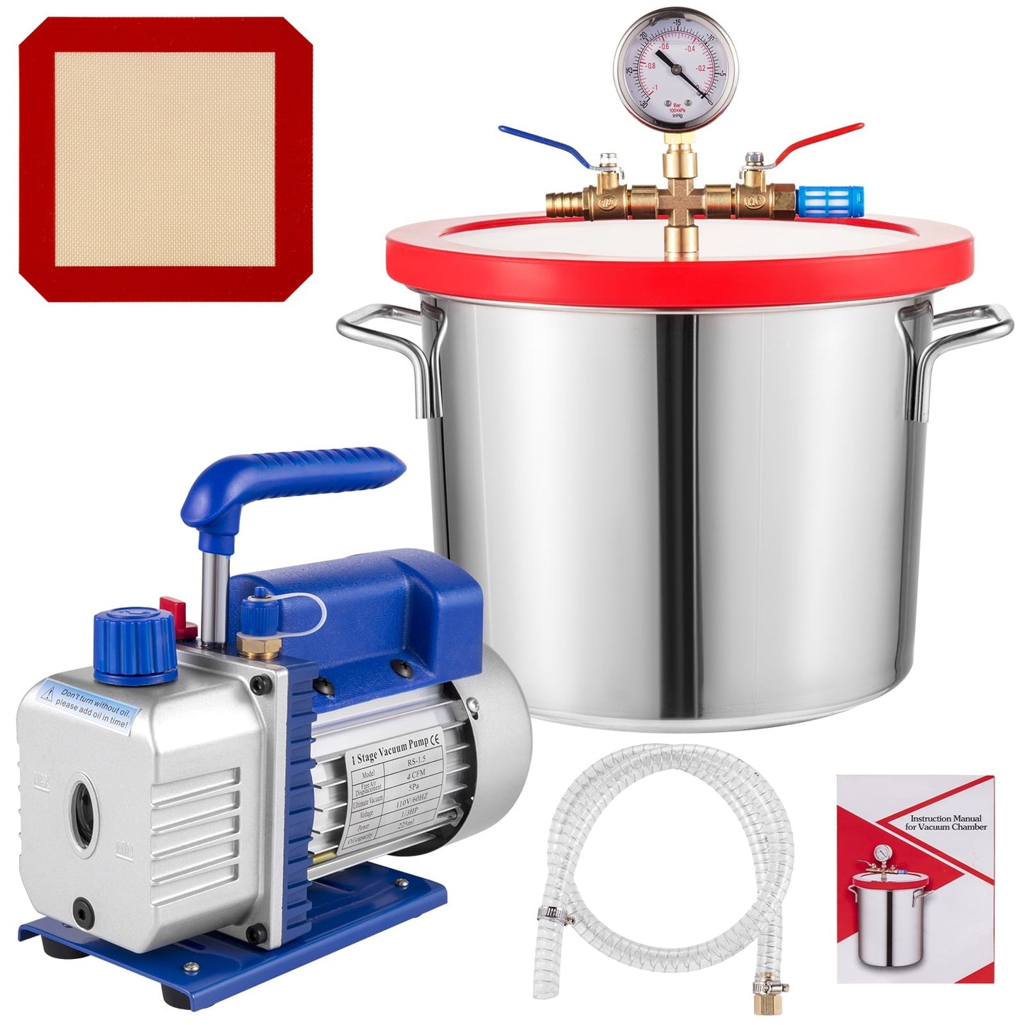VEVOR Vacuum Chamber with Pump. 4CFM 1/3hp Vacuum Pump with High-Capacity 2 gallons Vacuum Chamber. Vacuum Pump Chamber Kit Vacuum Degassing Chamber Kit
