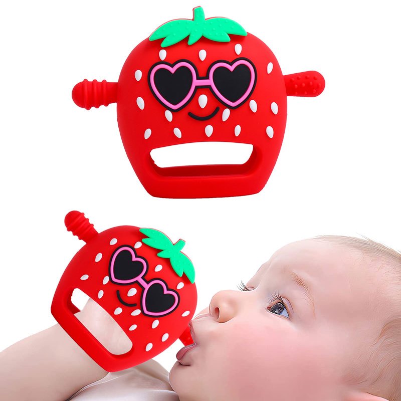 Fruit Baby Teether, Baby Teething Toys Silicone Teether Toy Never Drop Baby Mitten Teether For Soothing Teething Pain Relief, Baby Chew Toys For Sucking Needs