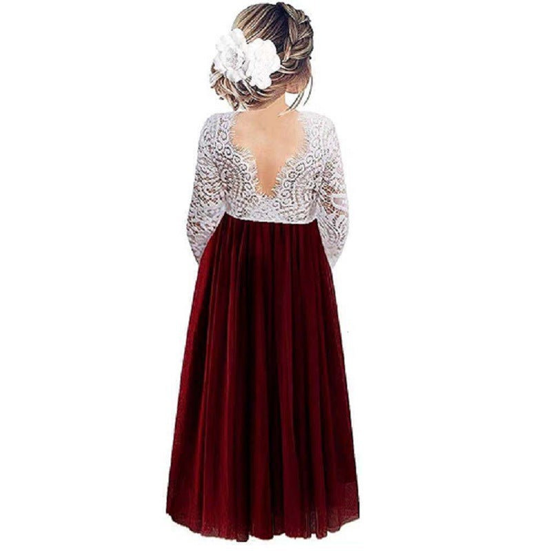 Lace Back A- Line Straight Girl Dress