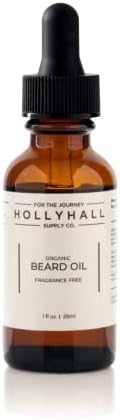 Holly Hall Supply Co. Organic Beard Oil For Men - Hydrated Beard Oil with Essential Oils - Fragrance Free - Soothes Dry and Irritated Skin - USDA Certified Organic Jojoba Beard Oil - 1 fl oz
