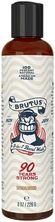 Brutus 3-in-1 Natural Beard Wash and Conditioner for Men, Cruelty Free and Nourishing Beard Shampoo, Best for Maintaining and Conditioning Hair, Sandalwood Scent, 8 oz