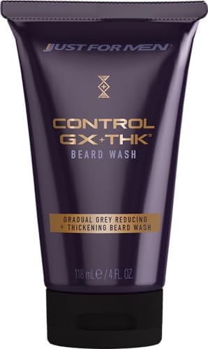 JUST FOR MEN Control GX + THK Thickening Beard Wash with Grey Reduction, Alpha Keratin Helps Beard Growth, Thickens Hair Up to 20%, Works with Every Hair Texture, 4 oz