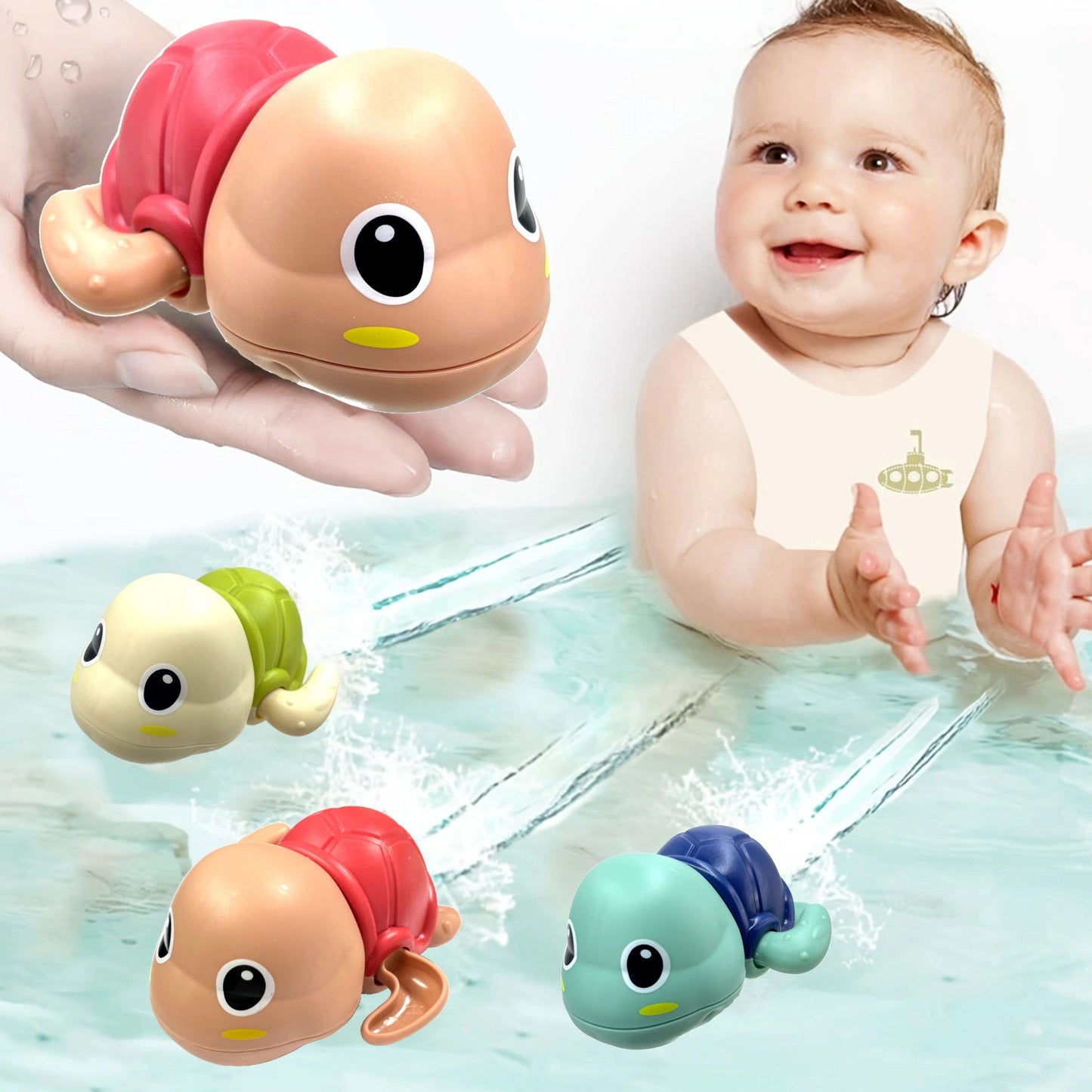 Cute Swimming Turtle Bath Toys For Toddlers & Kids (3 Pcs)