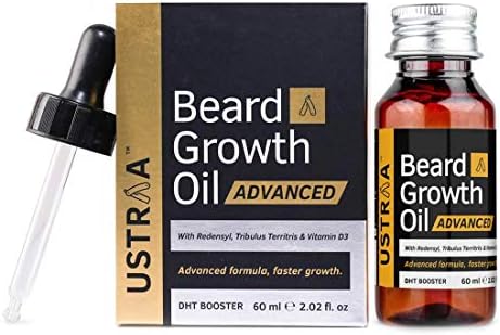 Ustraa Beard Growth Oil Advanced - 2oz - Beard Growth Oil for Patchy Beard, With Redensyl and DHT Booster, Nourishment & Moisturization, No Harmful Chemicals