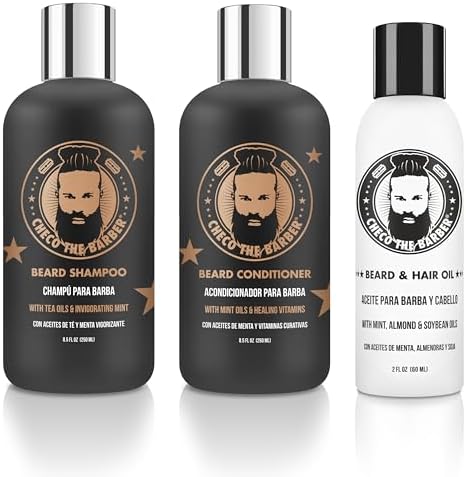 CHECO THE BARBER Beard kit: Beard Oil, Beard shampoo, Beard conditioner, Gift for Fathers, Friends, Groomsmen and Boyfriends, Beard Care kit-3PCS