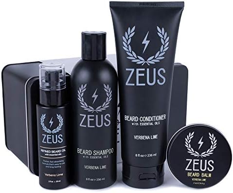 ZEUS Everyday Beard Care Kit - Natural Beard Wash, Refined Beard Oil & Moisturizing Beard Balm – MADE IN USA (Verbena Lime)