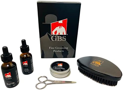 G.B.S Beard Care Grooming Kit For Men - Beard Oil, Beard Balm, Beard Growth Serum, Military Beard Brush, Mustache Trimming Scissors - Beard Styling Care Starter Gift Set for Men