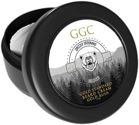 Grizzly Grooming Co. Gold Standard Beard Cream, Shea Butter, Jojoba & Argan Oil Infused, Tames Flyaways, Reduces Itch, Hair Growth Support, Signature Gold Rush Scent