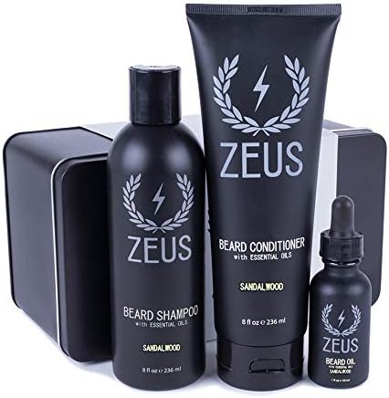 ZEUS Beard Care Set, Starter Beard Wash & Beard Oil Kit for Men, Soften, Hydrates, & Moisturizes – MADE IN USA (Sandalwood)