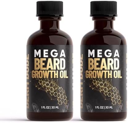 Derm Dude Mega Beard Growth Oil Loaded with All-Natural Jojoba Oil, Japanese Peppermint Oil, Castor Oil, Promotes Natural Healthy Facial Hair Growth for Men, Beard Thickener, 2 Pack