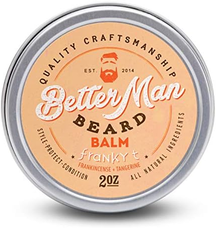 BETTER MAN BEARD Franky T Balm (Frankincense + Tangerine) - 2 oz All-Natural Moisturizing Beard Balm with Therapeutic Grade Essential Oils & 100% Natural Formula - BLM-FRT2