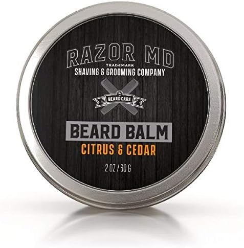 Razor MD Natural Beard Balm for Men, Non-Greasy Styling Balm to Shape, Tame, Soften Skin, Citrus & Cedar, 2 oz