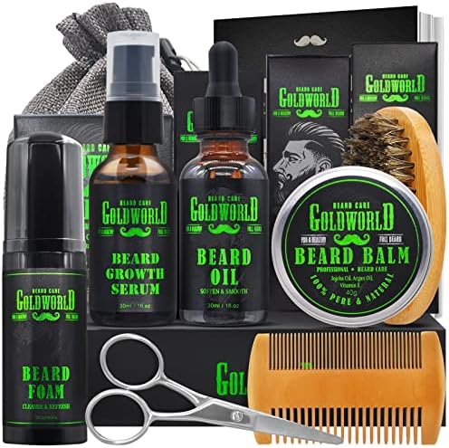Beard Kit Beard Grooming Kit w/Beard Wash/Shampoo Beard Oil Balm Brush Comb Scissor Bag e-Book Christmas Stocking Stuffers Gifts Ideas for Men Him Dad Boyfriend Husband Mens