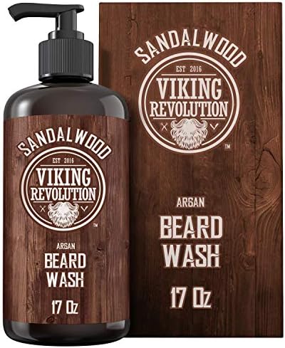 Viking Revolution Beard Wash Shampoo w/Argan & Jojoba Oils - Softens & Strengthens - Sandalwood Scent - Beard Shampoo w/Beard Oil (17 oz Shampoo)