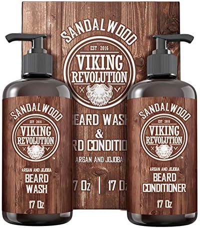 Viking Revolution Beard Care Set - Argan & Jojoba Oils Soften & Strengthen - Sandalwood Scent - Shampoo & Conditioner (17 oz)