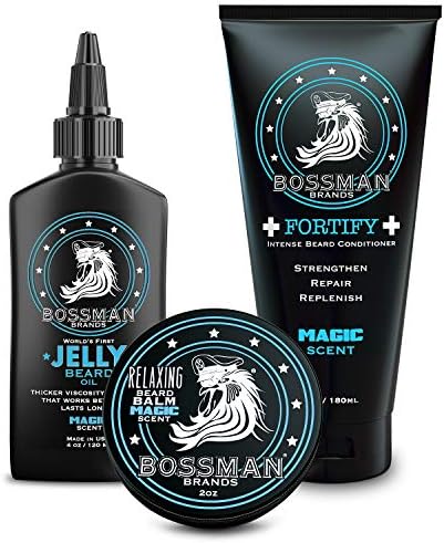 Bossman Essentials Beard Kit for Men - Beard Oil Jelly, Fortifying Conditioner Cream, Beard Balm - Grooming Growth Care Accessories (Magic)…