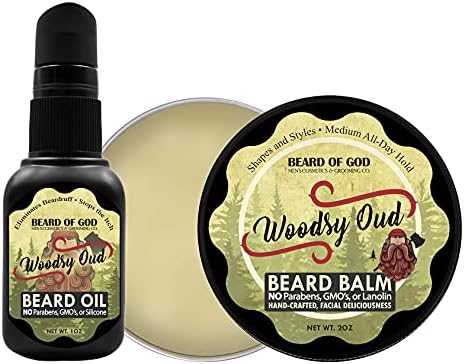 Woodsy Oud - 1 oz. Beard Oil and 2 oz. Balm Conditioner with Travel Case - Natural, Organic & Handcrafted in USA