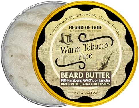 Warm Tobacco Pipe, Thick-Whipped & Creamy Beard Butter Conditioner - Natural, Organic & Handcrafted in USA by Beard of God