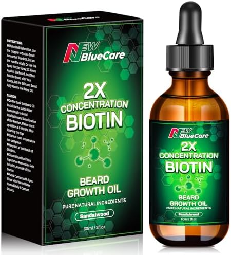 Beard Growth Oil - Beard Conditioner with 2X Concentration Biotin for Men's Mustaches Growth/ Softens/ Moisturizes/ Strengthens - Pure Natural Argan, Jojoba Oil, Vitamin E - 2 Fl.Oz/ Sandalwood