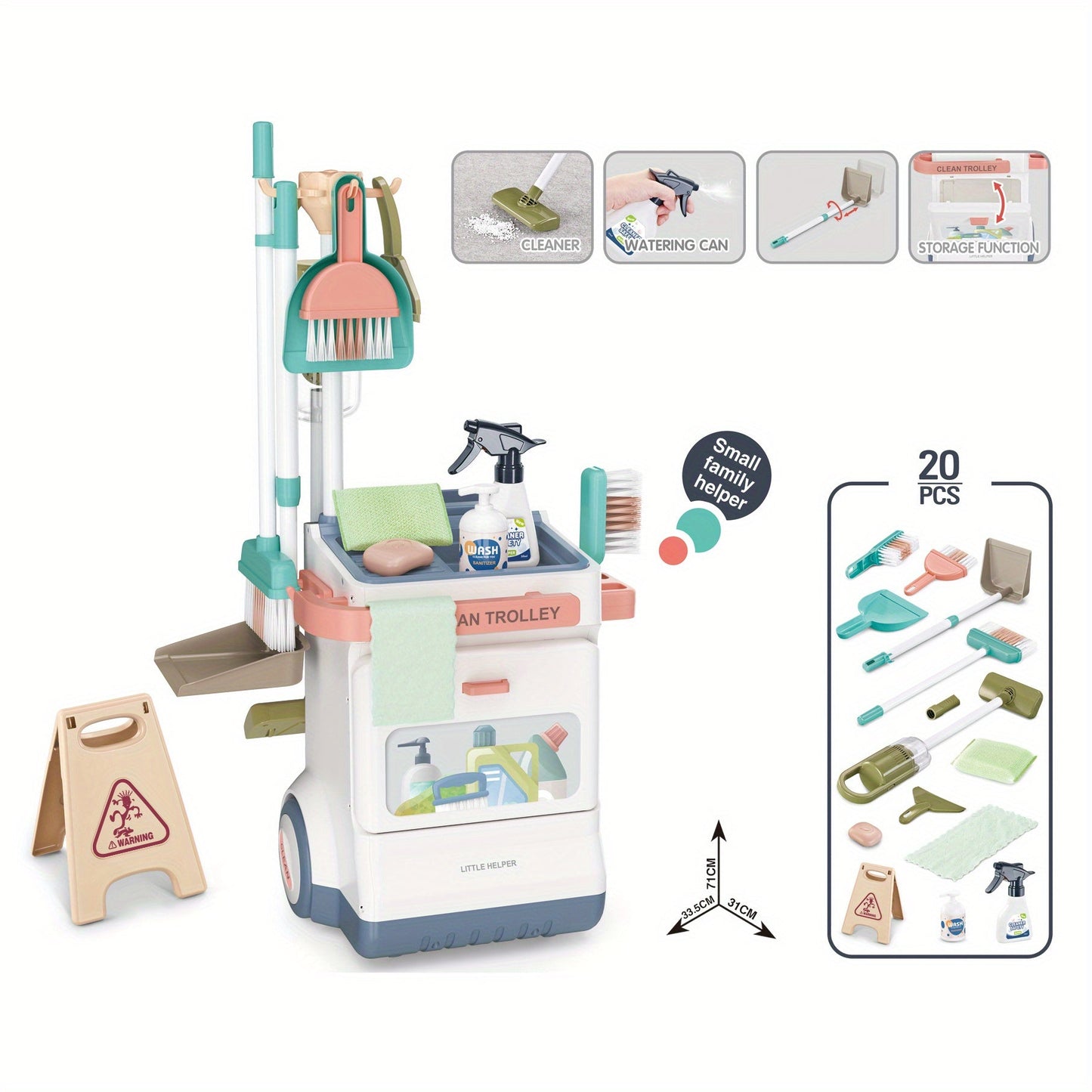 Educational Cleaning Set for Kids - Detachable Pretend Play Set with Real Working Vacuum Cleaner, Broom, Spray Bottle & More!