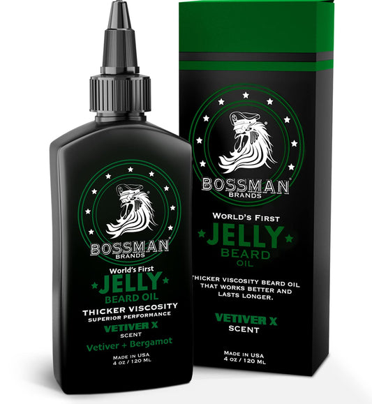 Bossman Beard Oil Jelly (4oz) - Beard Growth Softener, Moisturizer Lotion Gel with Natural Ingredients - Beard Growing Product (Vetiver X Scent)