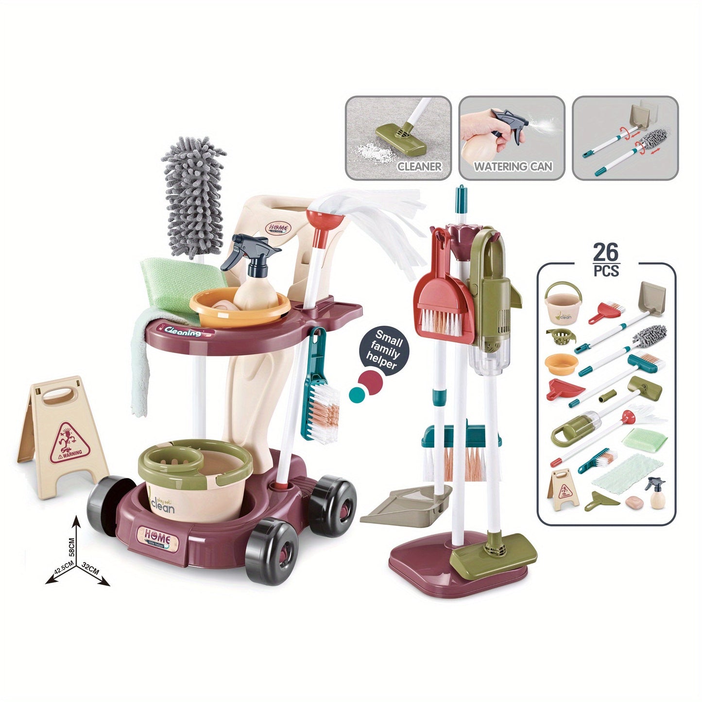 Educational Cleaning Set for Kids - Detachable Pretend Play Set with Real Working Vacuum Cleaner, Broom, Spray Bottle & More!