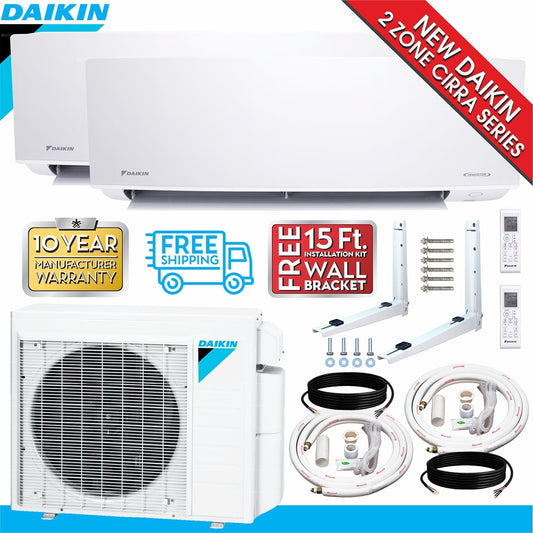 Daikin 2-Zone (12.000 BTU +12.000 BTU) CIRRA Series Mini Split Air Conditioner Heat Pump System with  15 ft. Installation Kit and Wall Bracket