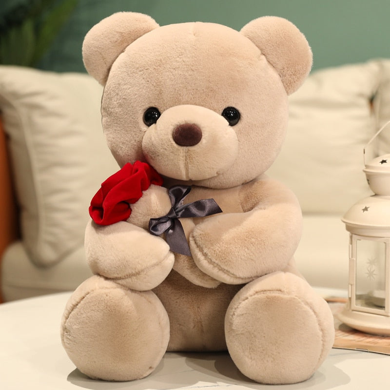 Kawaii Teddy Bear with Roses Plush Toy Soft Bear Stuffed Doll