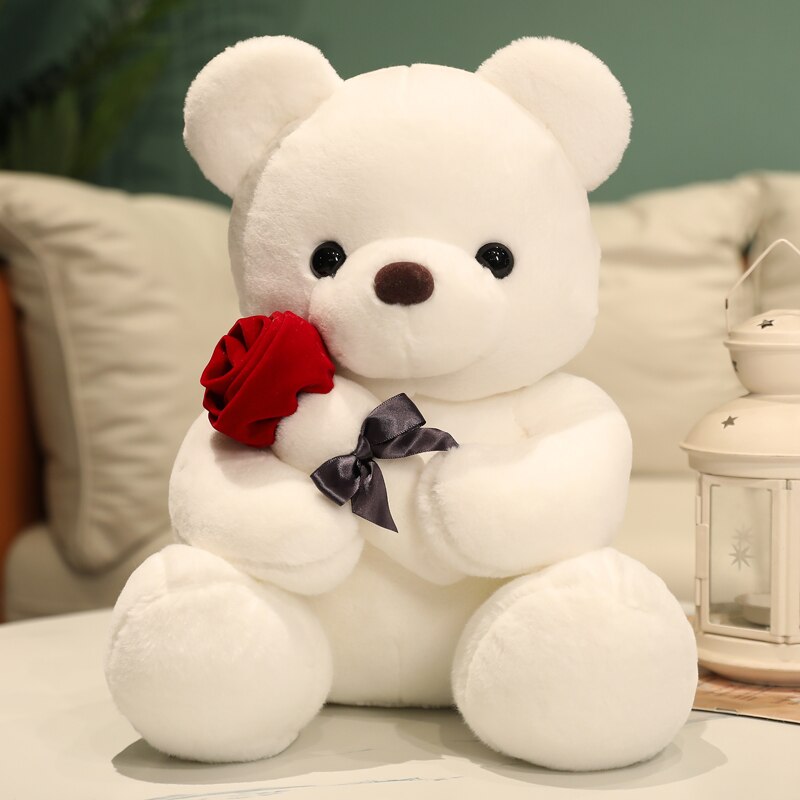 Kawaii Teddy Bear with Roses Plush Toy Soft Bear Stuffed Doll