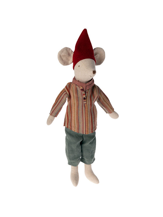 Maileg Medium Christmas Mouse Boy in Striped Shirt