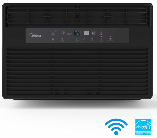 Restored Midea 8.000 BTU 115V Smart Window Air Conditioner with Comfort Sense Remote. Black. MAW08S1WBL