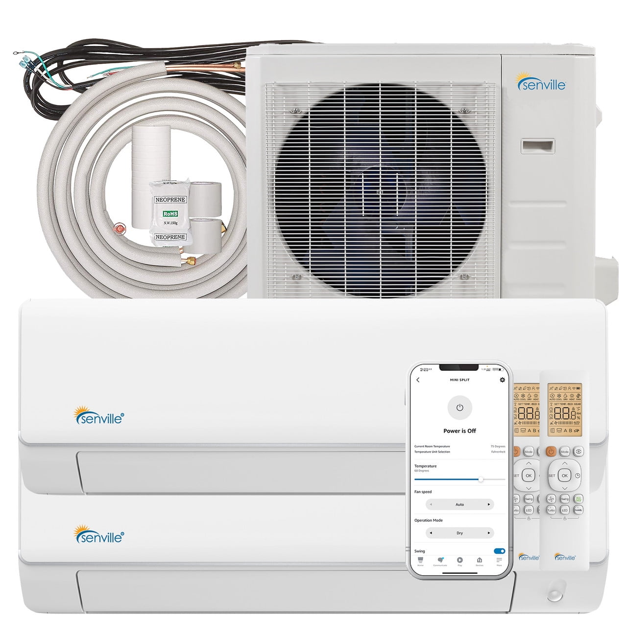 Senville 28000 BTU Dual Zone Mini Split Air Conditioner Heat Pump. SENA-30HF/D. Works with Alexa. White