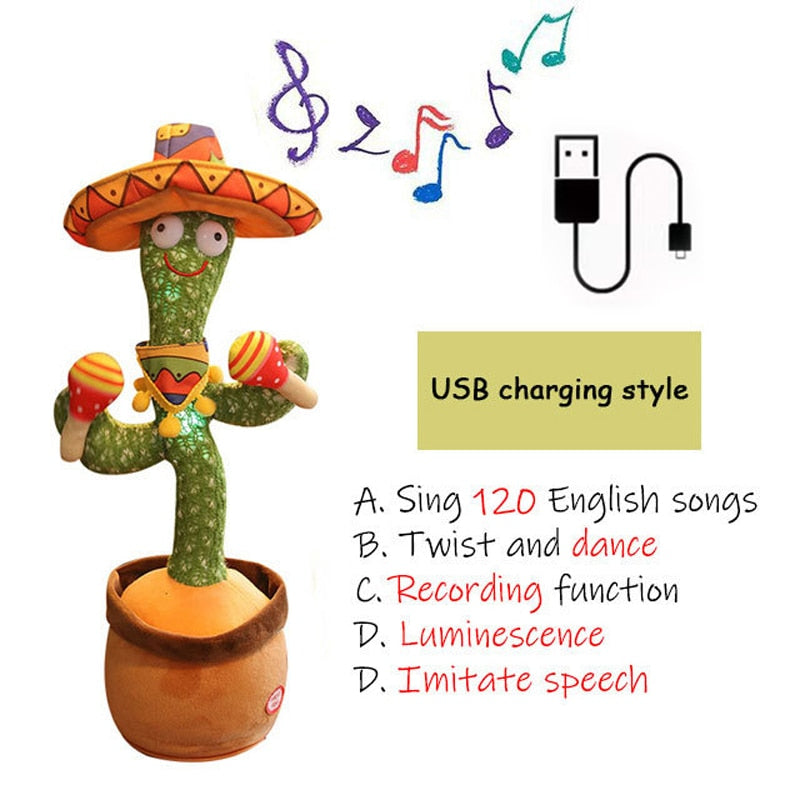 Birthday Present Dancing Cactus Electron Plush Toy Soft Plush Doll Babies Cactus That Can Sing And Dance Voice Interactive Bled - YourStore
