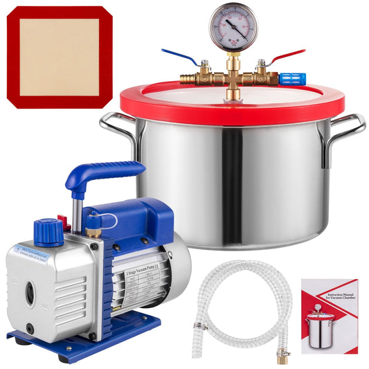 VEVOR 1 gallon Vacuum Degassing Chamber Stainless Steel Degassing Chamber 3.8L Vacuum Chamber Kit with 3 CFM Single Stage Vacuum Pump(3CFM Vacuum Pump + 1 gallon Vacuum Chamber)