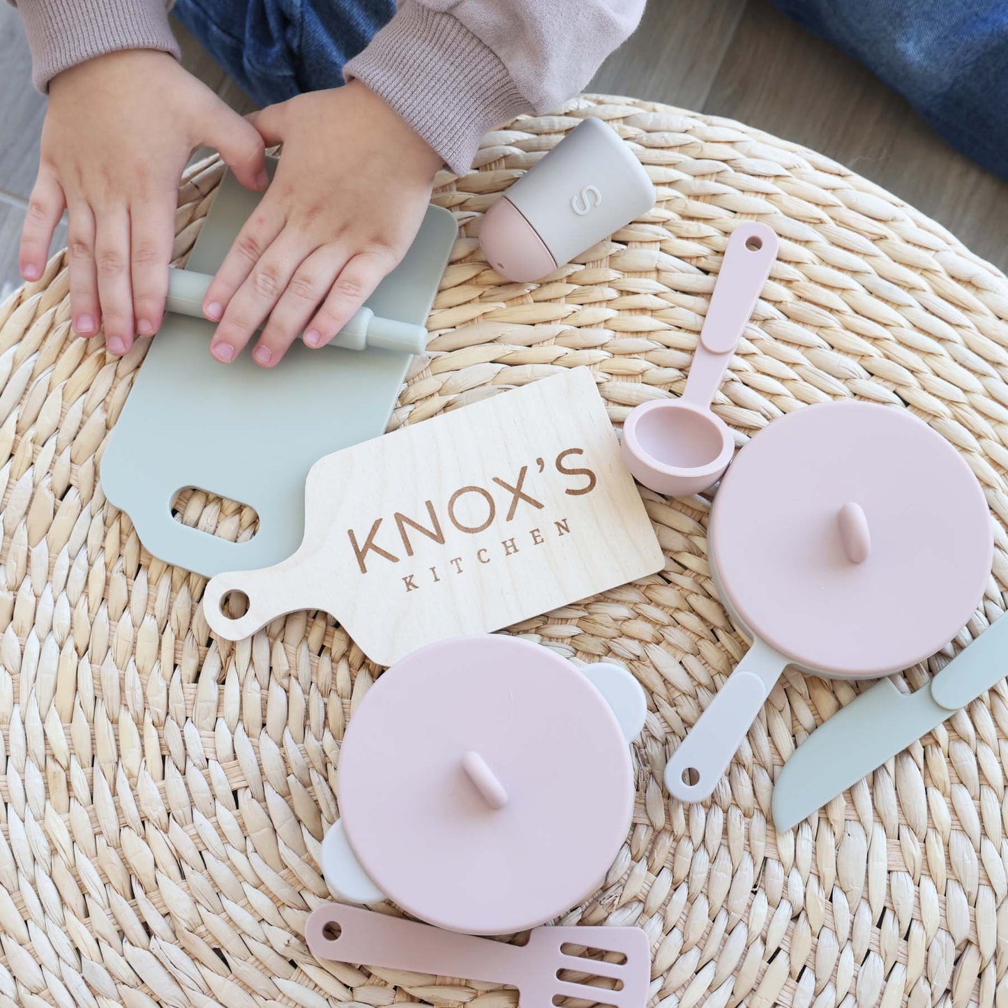 Silicone Play Kitchen Set with Personalized Cutting Board | Garden