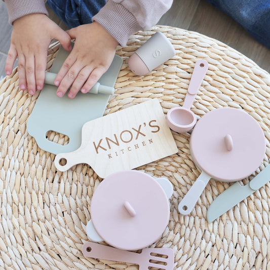 Silicone Play Kitchen Set with Personalized Cutting Board | Garden